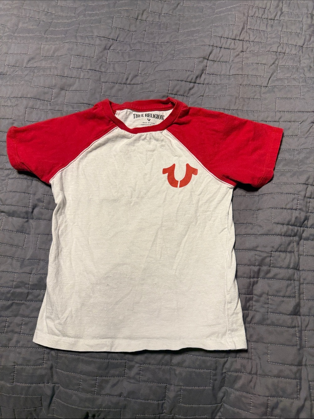 True Religion Kids Short Sleeve Raglan Tee in White and Red